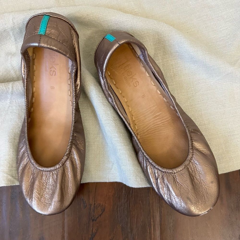 TIEKS by Gavrieli Metallic Bronze Leather Ballet Flats Foldable Slip On